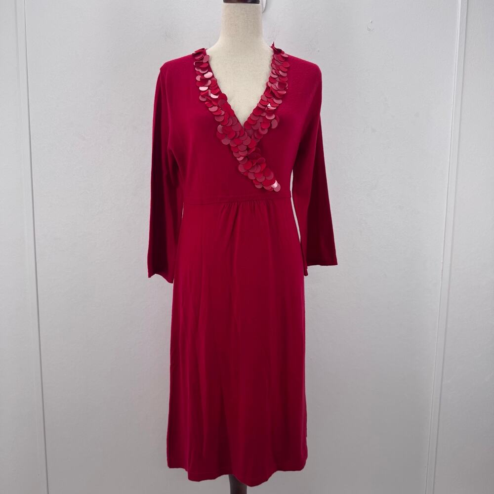 NWT Boden Red Wool V-Neck Sweater Dress Embellishment sz 10R Party Event Festive